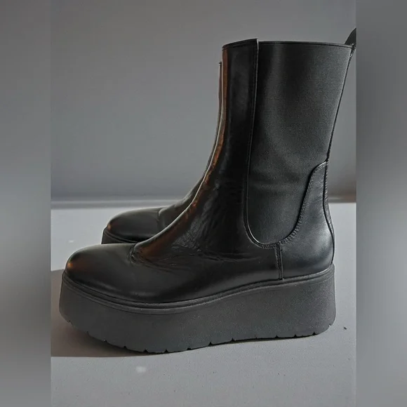 ZARA Black Platform Chelsea Boots EU 38 Chunky Goth Grunge Vegan Leather Ankle - Picture 7 of 7